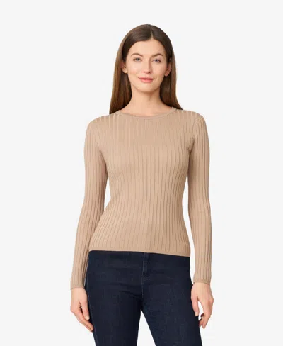 Melissa Paige Women's Crewneck Ribbed-knit Sweater In Brown