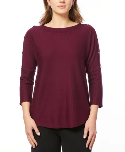 Melissa Paige Women's Dolman-sleeve Wavy-ribbed Sweater In Cabarnet