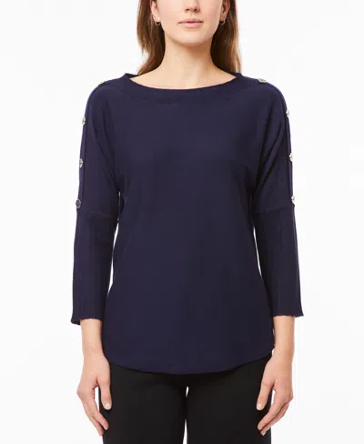 Melissa Paige Women's Dolman-sleeve Wavy-ribbed Sweater In Navy