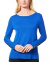 Melissa Paige Women's Fine Gauge Boat-neck Buttoned-cuff Sweater In Angelfish Blue