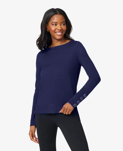 Melissa Paige Women's Fine Gauge Boat-neck Buttoned-cuff Sweater In Blue