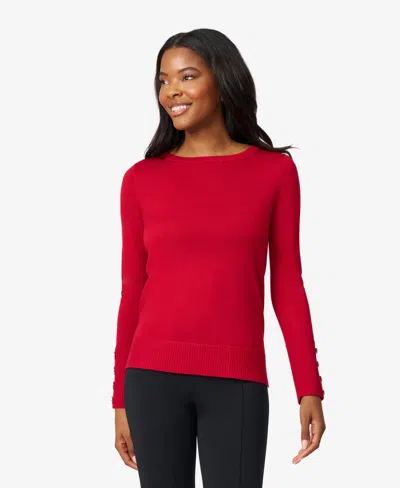 Melissa Paige Women's Fine Gauge Boat-neck Buttoned-cuff Sweater In Blue