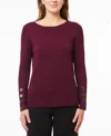 Melissa Paige Women's Fine Gauge Boat-neck Buttoned-cuff Sweater In Cabarnet