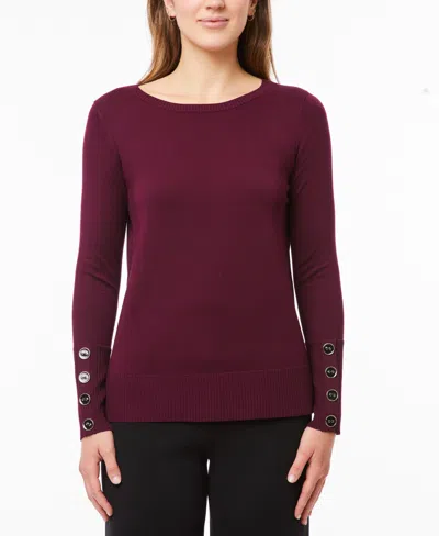 Melissa Paige Women's Fine Gauge Boat-neck Buttoned-cuff Sweater In Cabarnet