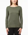 Melissa Paige Women's Fine Gauge Boat-neck Buttoned-cuff Sweater In Olive