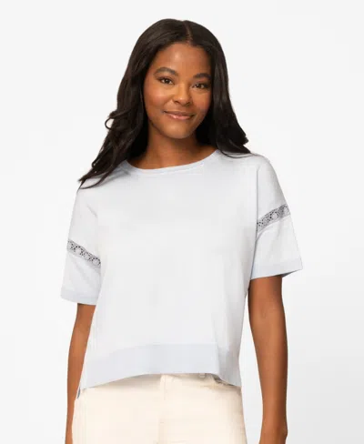 Melissa Paige Women's Lace-inset Short-sleeve Sweater In White