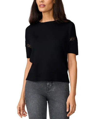 Melissa Paige Women's Lace-inset Short-sleeve Sweater In Jet Black