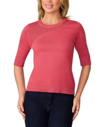 Melissa Paige Women's Lace-panel Elbow-sleeve Sweater, Regular & Petite In Baroque Rose