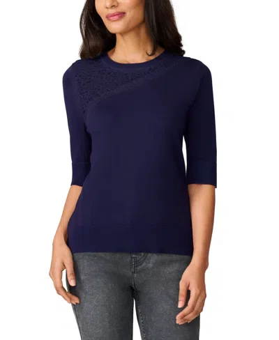 Melissa Paige Women's Lace-panel Elbow-sleeve Sweater, Regular & Petite In In The Navy