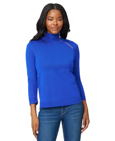 Melissa Paige Women's Mock-neck Side-zip Sweater In Blue