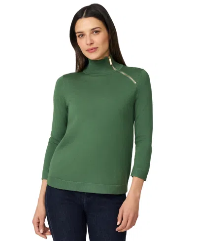 Melissa Paige Women's Mock-neck Side-zip Sweater In Green