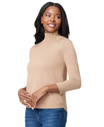 Melissa Paige Women's Mock-neck Side-zip Sweater In Neutral
