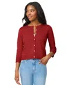 Melissa Paige Women's Ottoman-rib 3/4-sleeve Crewneck Cardigan In Red