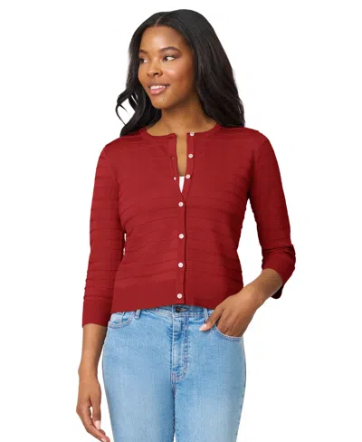 Melissa Paige Women's Ottoman-rib 3/4-sleeve Crewneck Cardigan In Red