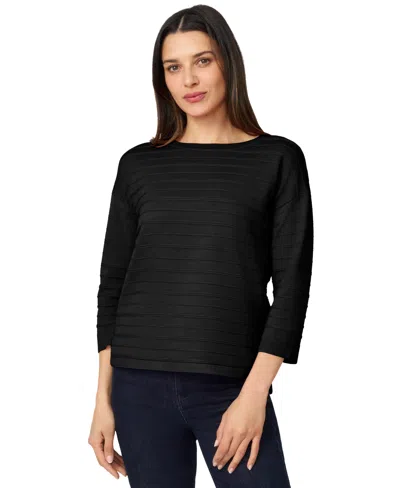 Melissa Paige Women's Ottoman-rib Crewneck 3/4-sleeve Sweater In Black