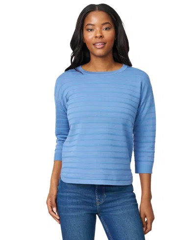 Melissa Paige Women's Ottoman-rib Crewneck 3/4-sleeve Sweater In Blue