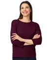 Melissa Paige Women's Ottoman-rib Crewneck 3/4-sleeve Sweater In Red