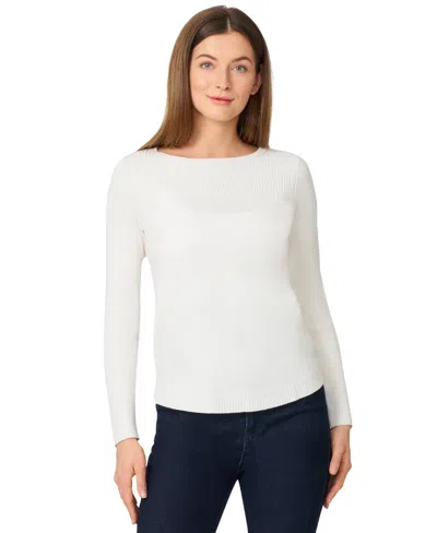 Melissa Paige Women's Petite Boat Neck Long-sleeve Sweater In White