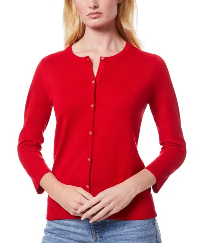 Melissa Paige Women's Petite Novelty Button-front Cardigan Sweater In Red