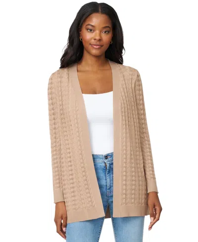 Melissa Paige Women's Pointelle Open-front Cardigan In Brown