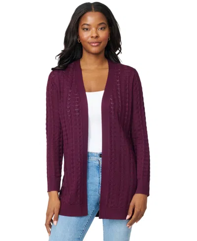 Melissa Paige Women's Pointelle Open-front Cardigan In Red