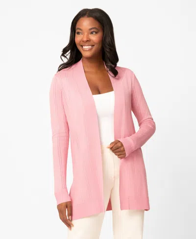 Melissa Paige Women's Pointelle Open-front Long Cardigan In Pink