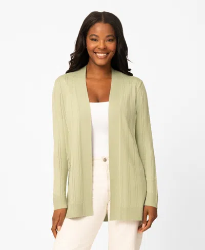 Melissa Paige Women's Pointelle Open-front Long Cardigan In Green
