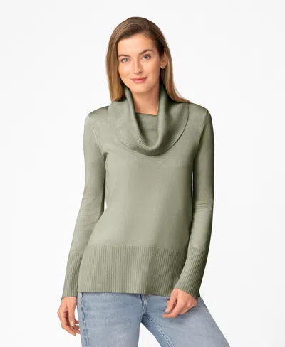 Melissa Paige Women's Rib Cowl Neck Tunic Sweater In Green