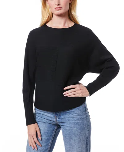 Melissa Paige Women's Ribbed Block-stitch Dolman-sleeve Sweater In Jet Black