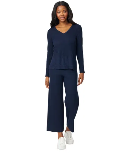 Melissa Paige Women's Ribbed-knit V-neck Tunic & Pant Sweater Set In Blue