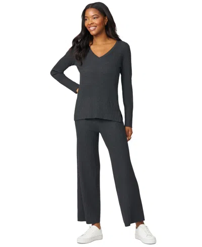 Melissa Paige Women's Ribbed-knit V-neck Tunic & Pant Sweater Set In Gray