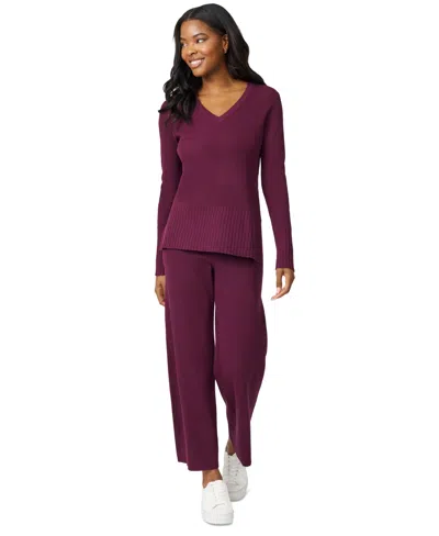 Melissa Paige Women's Ribbed-knit V-neck Tunic & Pant Sweater Set In Purple
