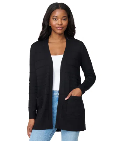 Melissa Paige Women's Ribbed Open-front Long Cardigan In Black