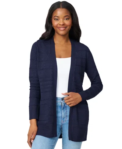 Melissa Paige Women's Ribbed Open-front Long Cardigan In Blue