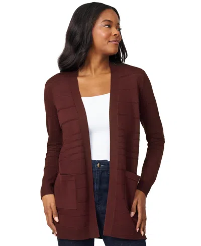 Melissa Paige Women's Ribbed Open-front Long Cardigan In Brown