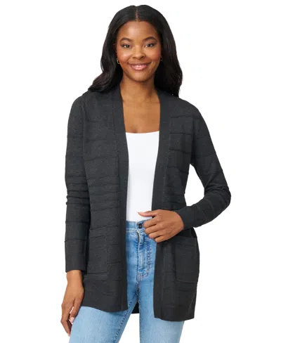 Melissa Paige Women's Ribbed Open-front Long Cardigan In Gray