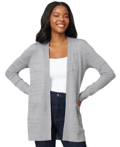 Melissa Paige Women's Ribbed Open-front Long Cardigan In Gray
