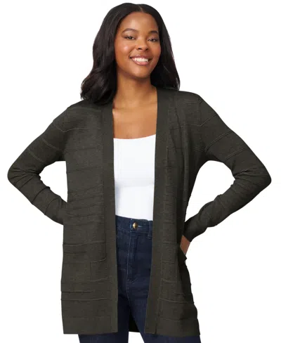 Melissa Paige Women's Ribbed Open-front Long Cardigan In Black