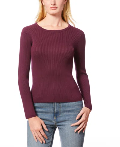 Melissa Paige Womens Ribbed Scoop Neck Pullover Sweater In Cabarnet