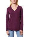 Melissa Paige Womens Wide Hem Slit V-neck Sweater In Cabarnet