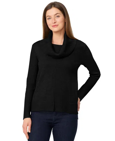 Melissa Paige Women's Ribbed Stitch Cowl-neck Sweater In Black