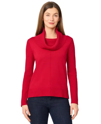 Melissa Paige Women's Ribbed Stitch Cowl-neck Sweater In Red
