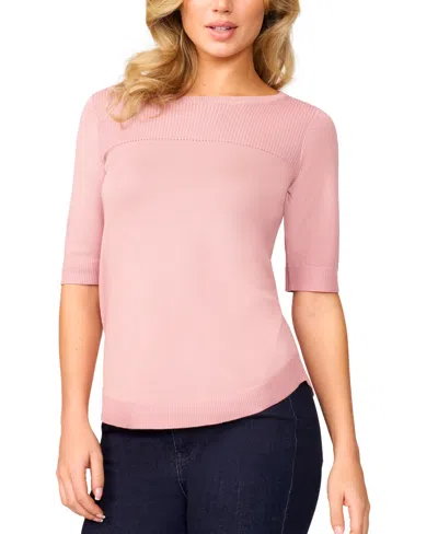 Melissa Paige Women's Ribbed-yoke Elbow-sleeve Sweater, Regular & Petite In Cashmere Blush