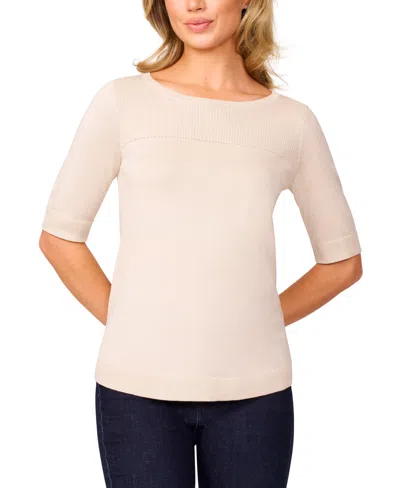 Melissa Paige Women's Ribbed-yoke Elbow-sleeve Sweater, Regular & Petite In Pumice Stone