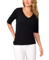 Melissa Paige Women's Rolled V-neck Elbow-sleeve Sweater, Regular & Petite In Jet Black