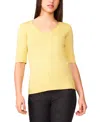 Melissa Paige Petite Rolled V-neck Elbow-sleeve Sweater In Yellow