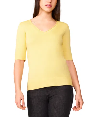 MELISSA PAIGE WOMEN'S ROLLED V-NECK ELBOW-SLEEVE SWEATER