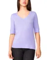 Melissa Paige Petite Rolled V-neck Elbow-sleeve Sweater In Purple