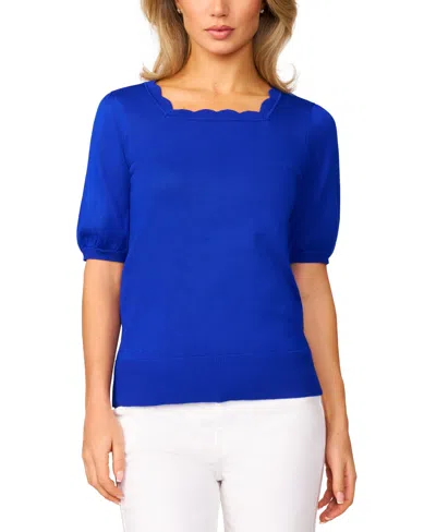 Melissa Paige Women's Scalloped Short-sleeve Sweater In Angelfish Blue