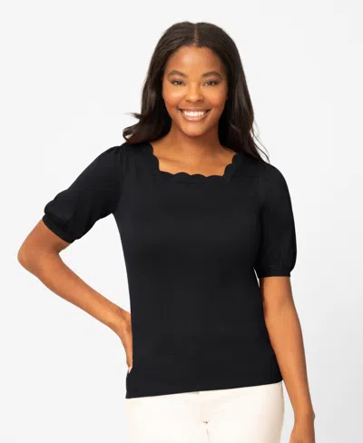Melissa Paige Women's Scalloped Short-sleeve Sweater In Black